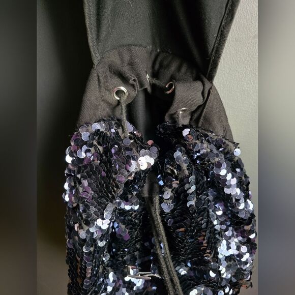 Victoria\'s Secret Pink Sequin Backpack Midnight Blue Drawstring Buckle 16x16